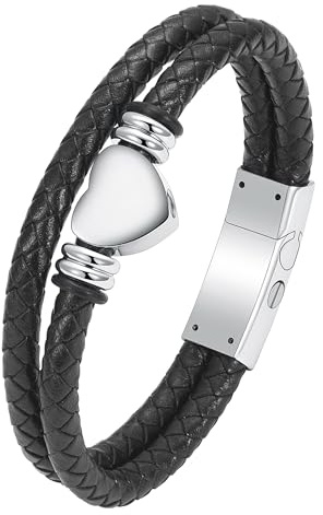 VCCWYQK Kreuz-Urnen-Armband für Asche, echtes Leder, Gedenk-Asche, Schmuck, Urnen-Armreifen, Medaillon, Andenken-Armband für Herren