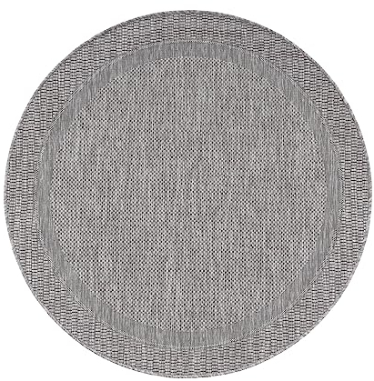 Paco Home Outdoor Teppich rund wetterfest & pflegeleicht Flachgewebe in Sisal-Optik mit Bordüre UV-beständig Modern für Balkon, Terrasse, Garten, Wohnzimmer, Grösse:200 cm Rund, Farbe:Grau 2