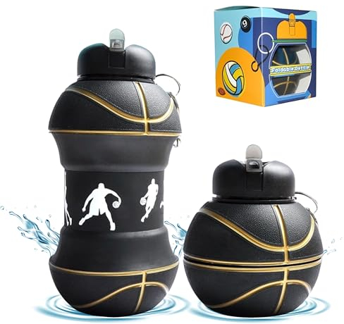 CODiLLO Borraccia, bottiglia pieghevole per bambini in silicone senza BPA, idea regalo (1 litro, cestino nero)