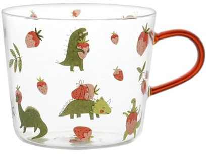CAPIJIONG 500ml/17oz Little Monster Breakfast Heat Resistant Glass Cute Cartoon Household Large Capacity Mug With Handle-dinosaur