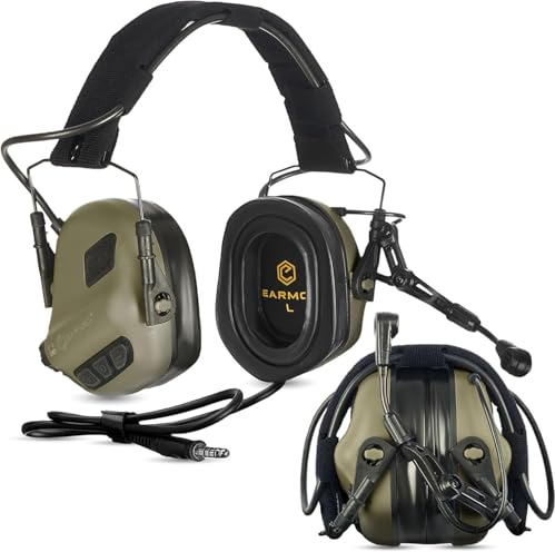 Earmor M32 Plus Elektronisches Helm-Headset – Gehörschutz mit Mikrofon & Klangeinstellung – IPX5 Wasserbeständig, Helmkompatibel für Outdoor-Aktivitäten (Grün)