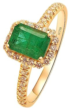 KnSam 14 Karat Gelbgold Ring Echtes, Hochzeitsband mit Smaragd - Grün & Rechteck, Au 585 Freundschaftsringe Bandringe Diamant für Damen, Gold Grün, Gr.51