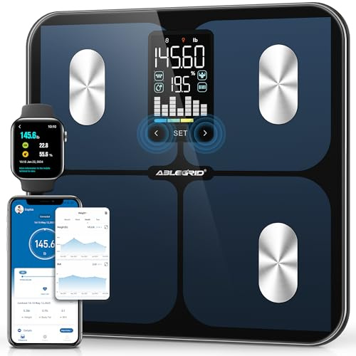 ABLEGRID Digital Smart Bathroom Scale for Body Weight and Fat Percentage,Body Fat Scale with BMI Large LCD Display,Accurate Body Composition Analyzer,Weighing Machine for People with Fitness App,400lb