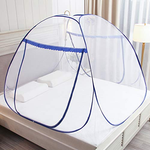 GLKEBY Pop Up Mückenschutzdach für Doppelbett 150 x 200 x 150 cm Groß Portabel Zelt Reisen Doppelzimmer Zippverschluss Bettmoskitonetz Einfache Montage Feine Masche für Schlafzimmer Outdoor Camping