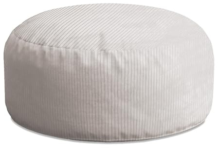 DreamRoots Pouf Hocker Fußhocker Cord, Rund 70x40cm, White Dove | Couch Hocker, Sitzsack, Wohnzimmer, für Sessel & Sofa, Sitz Poof, Sessel Pouf, leicht