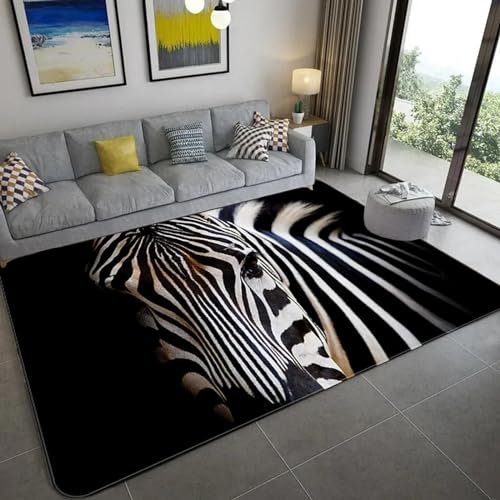 3D Gedruckt Bettvorleger rutschfeste Area Teppich, Tier Zebra 3D Optische Illusion Teppiche Weich Flanell Bodenteppich Wohnzimmer Schlafzimmer Throw Runner Teppiche Low Profile Türmatten- 160 X 2-4Y6