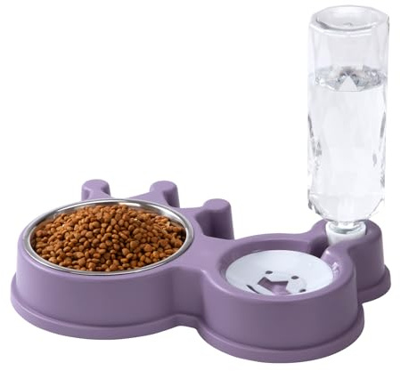 Katzen Futternapf mit Automatischer Wasserflasche Anti-Rutsch Katzennapf Set 2 In 1 Katzenfutternäpfe Mit Unterlage für Kleine und Mittelgroße Hunde Und Katzen 32 * 20.5 * 5.5cm
