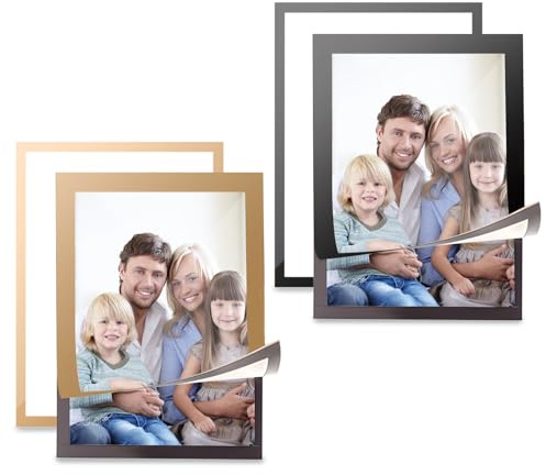 FuninCrea 4 Stück Magnetrahmen A4 Info-Rahmen Selbstklebend mit Magnetverschluss, Schnelles Ersetzen Magnet Bilderrahmen Magnetischer Fotorahmen für Anzeige Foto Poster (Gold/Schwarz, A4)
