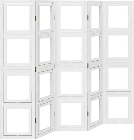 175-180 x 160 cm Raumteiler, 5-teilig Paravent Faltbar, Trennwand für Schlafzimmer Wohnzimmer Büro, Spanische Wand Sichtschutz,Weiß Massivholz Paulownia