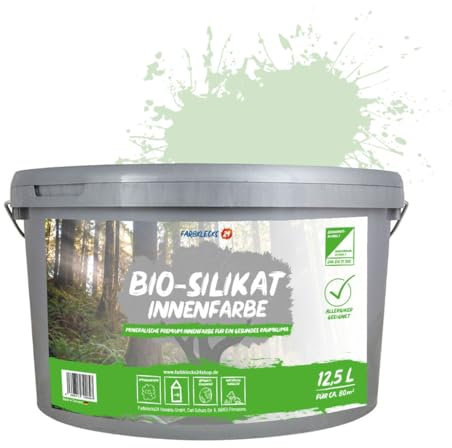 Farbklecks24 Bio-Silikat Innenfarbe Color 12,5L Pastell Grün, Wandfarbe, Silikatfarbe innen, für Allergiker empfohlen