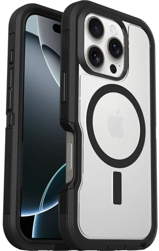 OtterBox Defender XT MagSafe Hülle für iPhone 16 Pro, Transparent/Schwarz | Stoßfest und ultra-robust, Schützende Hülle, 7x getestet nach Militärstandard