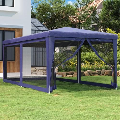 ShGaxin Partyzelt mit 6 Mesh-Seitenwänden, Party Zelt, Pavillon, Faltpavillon, Garagenzelt, Gartenzelt, Blau 3x6 m HDPE