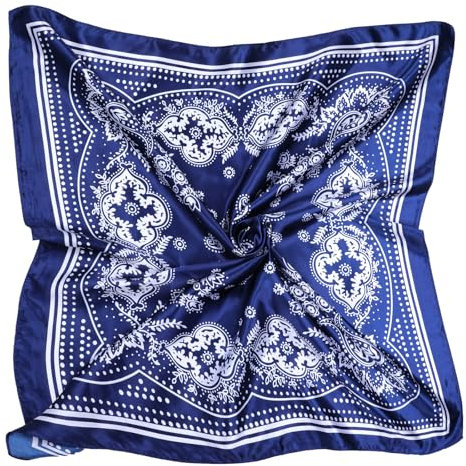JIYIN Damen Seidentücher, 90x90cm Weich Quadratisch Seidentuch Damen, Seidenschal Bandana Tuch Seiden Women's scarves Hals Kopftuch Damen Decoration Headwear Geschenk für Frauen(Marineblau)