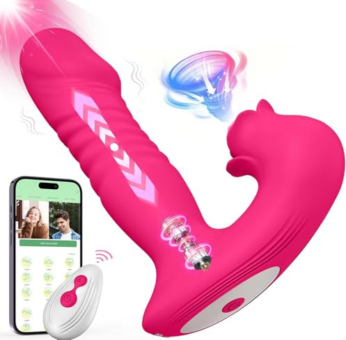 Gode Vibromasseurs Sex Toýs Femme-4 IN 1Sex Toys vibromasseur, femme clitoridien puissant9*9 Suceurs de clitoris Mode, APP Gode Vibro-Masseur, Stimulateur Clitoridien(rose rouge-6)