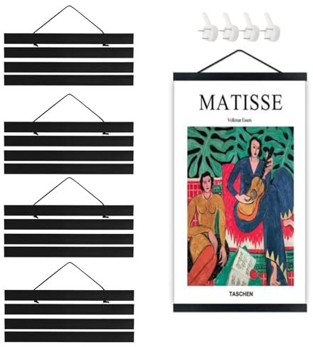 YFaith 4 Set Magnetrahmen A4 Posterschiene, Magnet Posterleiste A4 Holz, 21 cm Bilderleiste Schwarz Poster Aufhängen, Posterrahmen mit Schlüsselband und Nägeln, für Fotos, Drucken, Kunstwerk