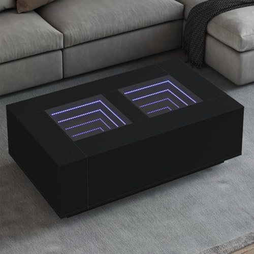 Myheimly LED Couchtisch, Beistelltisch mit LED-Infinity-Spiegel, Kaffeetisch Sofatisch für Wohnzimmer, Wohnzimmertisch,Holzwerkstoff Couchtisch Schwarz,116 x 69 x 40 cm