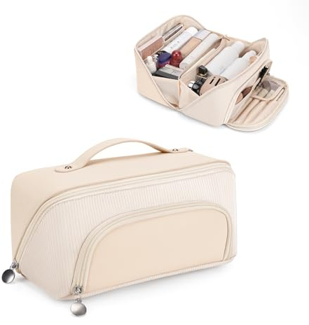 Lotour Makeup Bag Organizer Travel Cosmetic Bag, Large Capacity Skincare Bag for Women Girls, Portable Pouch Open Flat Toiletry Bag for Travel Essentials Toiletries Accessories