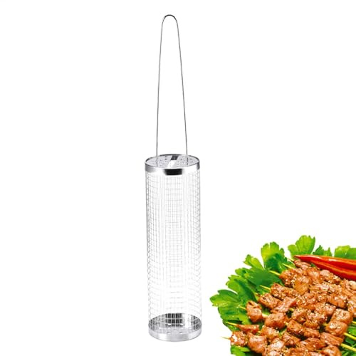 Telaio da cucina per esterni, con tubo a rete rotante circolare a 360°, tubo a rete per barbecue rotante circolare | vassoio per tubi in acciaio, cestino rimovibile per verdure da