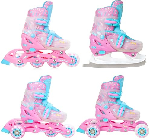 Raven - Pattini a rotelle per bambini, ragazze, ragazzi, adulti, bambini - Pattini a rotelle 4 in 1 con lame da pattinaggio su ghiaccio - Regolabili - Caramell, 34-37 (21,5-24cm)