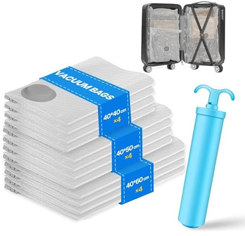 Vacbird Lot de 12 sacs sous vide pour vêtements de voyage avec pompe à main, pour le rangement et l'organisation des vêtements, peu encombrant, sacs de rangement sous vide, vêtements tels que bodys