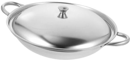 Sartén wok de acero inoxidable con tapa – Utensilios de cocina antiadherentes para freír y vaporizar, doble diseño que no se cocina, ideal para freír y hervir, accesorio de cocina
