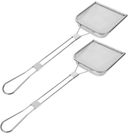 SECFOU 2pezzi Cucchiaio Schiumarola Acciaio Inossidabile Per Friggitrice Rete Fina Per Filtrare e Grasso Utensile Multifunzionale Per Cucina e Frittura Di Pollo e Patatine Fritte