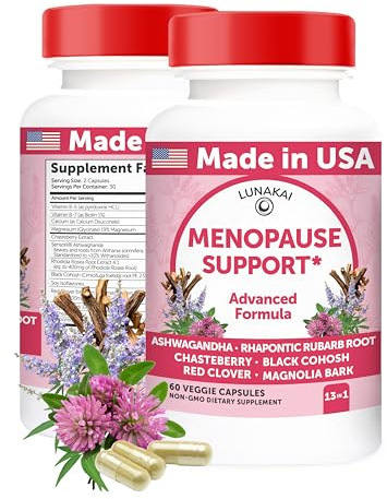Lunakai USA Made Natural Menopause Supplements for Women – 13-in-1 Menopause Relief for Hot Flashes, Night Sweats, Sleep & Mood Support, 60ct