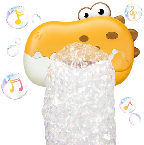 Dinosaurie bubbelmaskin, automatisk bubbelblåsmaskin för barn (gul)
