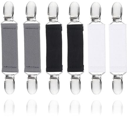 Wangzhenxi 6 Stück Hosen-Enger-Clips + Cardigan-Zubehör - Elastische Kleiderclips für Pullover, Hemden & Schürzen (Schwarz/Grau/Weiß) - Verstellbare Cinch Clips für Damenmode und Hosenträger