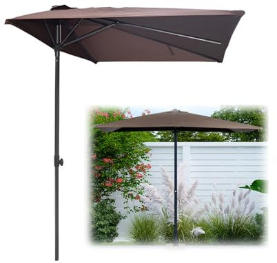 Parasol de jardin réglable 250 cm x 130 cm, demi-rectangulaire pour petits espaces, mur, terrasse, véranda, fenêtre, solution parfaite pour protéger du soleil