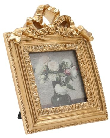 NBEADS Small Vintage Square Picture Frame,9.5×11.7cm Gold Baroque Ornate Mini Frame Dark Goldenrod Antique Photo Frames for Wall Mount and Tabletop Home Wedding Decor