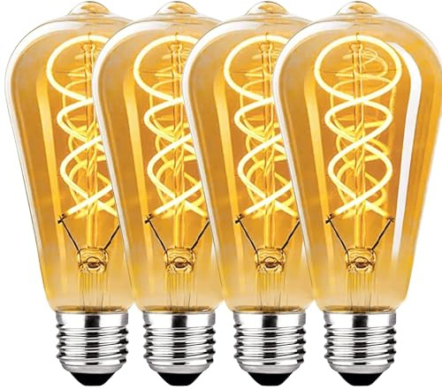 SUYGUAR Lampadina LED vintage E27, dimmerabile vintage Edison E27 4W bianco caldo, lampadina LED decorativa ambra retrò per soggiorno, camera da letto, sala da pranzo, cucina, bar - 4 pezzi (64 mm)