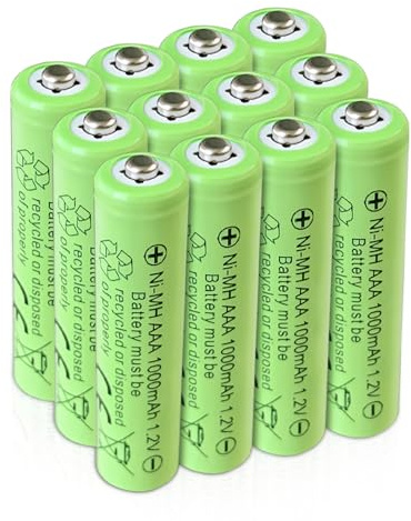 SPMST Batterie ricaricabili Ni-MH AAA 1,2V 1000mAh a grande capacità, adatte per giocattoli piccoli/schede wireless, scarica spontanea ridotta e ricaricabili (12pezzi)