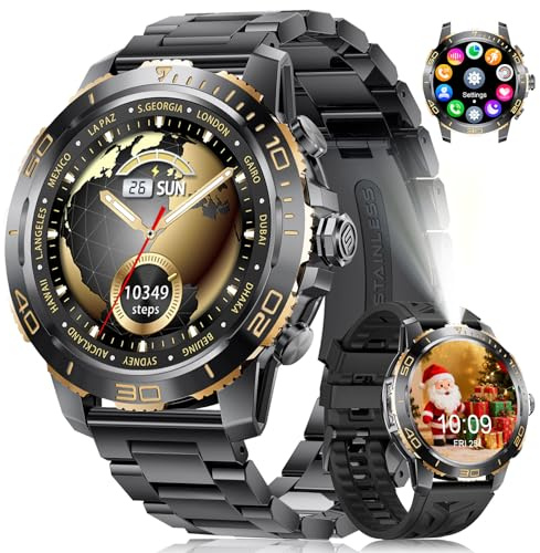 LIGE Smartwatch Herren, 800mAh Akku, 1,43” AMOLED Business Smartwatch mit Telefonfunktion, Herzfrequenz, Schlaf, SpO2, 200+ Sportmodi, IP68 Wasserdicht Fitnessuhr für Android iOS, 2 Bander Schwarz