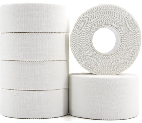 6 Rollen Sporttape Weiß, 2,5cm x 10m Tape Sport Klebeband Fingertape Sport Tapeband für Fußball Volleyball Klettern Bjj Alle Sportarten Reißbar