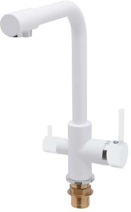 3 Wege Trinkwasserhahn Armatur weiß Küchenarmatur Wasserfilter Wasserhahn NPT1/2'' mit 3 Schläuche Gewindeverbinder 360 ° Wasserhahn für Häuser, Restaurants, Einkaufszentren, Hotels, Küchen