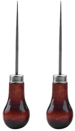 Whispern Cloud 2 Pcs Alloy Bradawl Awl Tool with Wooden Handle | Sharp Gourd-Shaped Bradawl Awl Set, Ergonomic Wooden Handle, for Leathercraft Sewing Woodworking & DIY Craft Projects