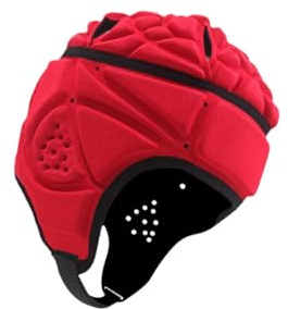 wisoolkic Mjuk hjälm, fotbollsmålvaktshjälm som andas och har ventilationshål som säkerställer svalka och komfort när du spelar rugby, rugbyhuvudskydd, fotbollshuvudbonad, Röd, 58 cm till 64 cm