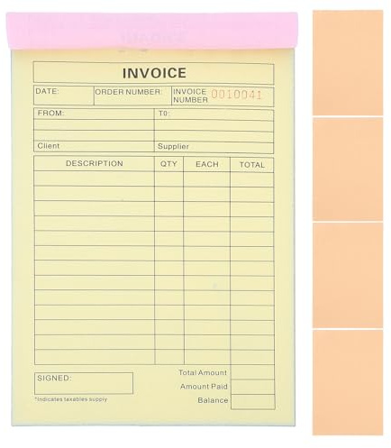 DIYEAH Lot de 5 Carnets de Reçus Autocopiants 3 Exemplaires, 60 Pages Format 21 X 14,5 Cm, Papier Autocopiant sans Carbone, Bloc Factures pour Petites Entreprises et Gestion Commerciale