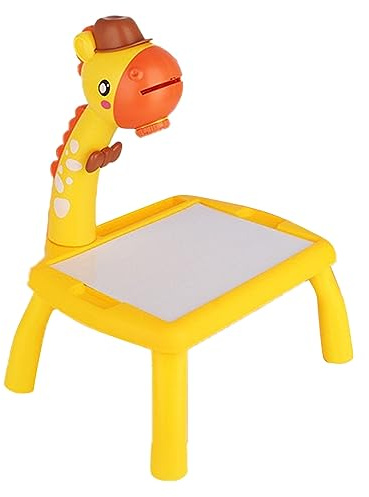 Generic Tavolo da Disegno con Proiezione Giraffa per Bambini, Tavoletta Cancellabile con Scarabocchi con Musica e Luce LED, Giocattolo Educativo per la Pittura Artistica per i più Piccoli (Yellow)