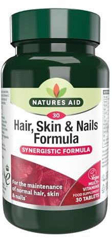Natures Aid Hair, Skin & Nails Formula – High Potency Support for Growth, Strength & Radiance – Vegan, Gluten-Free, Non-GMO Supplement – Natural Health Supplement – 30 Tablets