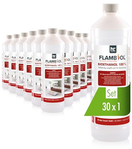 Höfer Chemie 30 x 1 L Bioethanol 100% - Flambiol für Ethanol Kamin, Ethanol Feuerstelle, Ethanol Tischfeuer und Bioethanol Kamin