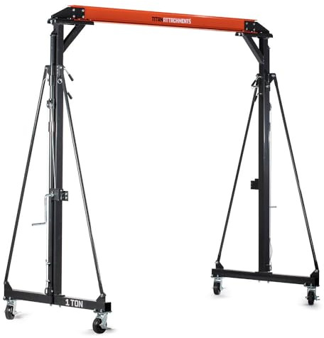 Titan Attachments Telescoping Gantry Crane, 1 Ton Capacity, Shop Hoist Lift Rated 2,000 LB, Portable Design with Locking Wheels, Adjustable Height up to 12 FT, Durable Steel Construction, Frame Only