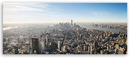 ge Bildet Bild auf Leinwand | Manhattan - New York City in 120x50 cm als Panorama Wandbild XXL | Wand-deko Dekoration Wohnung modern Bilder | 2246II