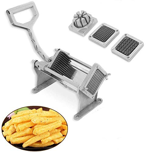 SOULONG Pommesschneider, professionell, Edelstahl, Kartoffelschneider, manuell, mit 4 austauschbaren Klingen, für Gemüse und Obst