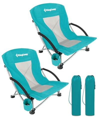 KingCamp Low Beach Chairs 2 Pack, Folding Portable Chair for Adults lightweight Extra Wide Ergonomic Seat 300lbs Heavy Duty Oversized Backpack Gear with Carry Bag for Outdoor Lawn Camping Picnic