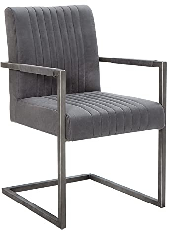 invicta INTERIOR riess-Ambiente Moderner Freischwinger Armlehnenstuhl Big Aston Vintage grau Eisengestell gebürstet Esszimmerstuhl Stuhl