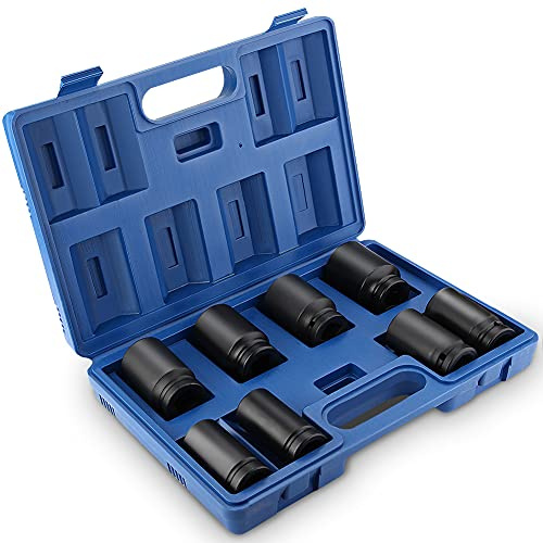 Cocoarm Schlagschrauber Steckschlüssel Set, 8-teilig, 3/4 Zoll, 24-38mm Nüsse, Steckschlüsseleinsätze für Schlagschrauber | Kraftübertragung Für Hohe Drehmomente, 24-38 Mm Sechskant, Steckschlüsseleinsätze Für Kfz-Werkstatt Landmaschinen, Sortierte