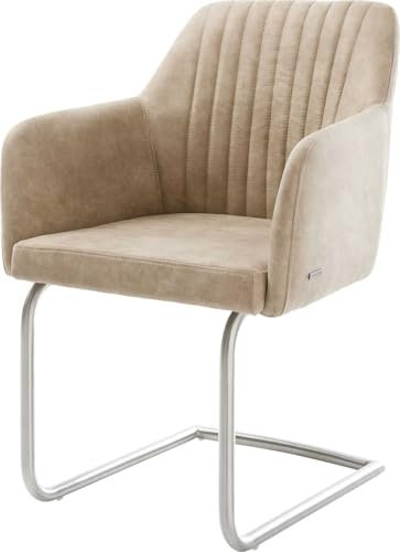 DELIFE Schwingstuhl Greg-Flex Freischwinger rund Edelstahl Mikrofaser Beige Vintage Taschenfederkern