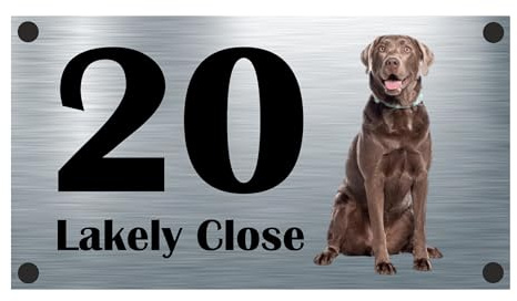 Dog Collection - Chocolate Labrador Aluminium House Sign Personalised With Your House Name/Number & Street Name - Choc Lab